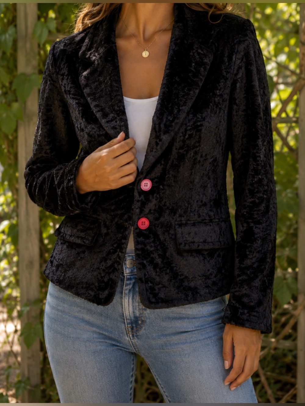 H&M Black Blazer Jacket with Red Buttons